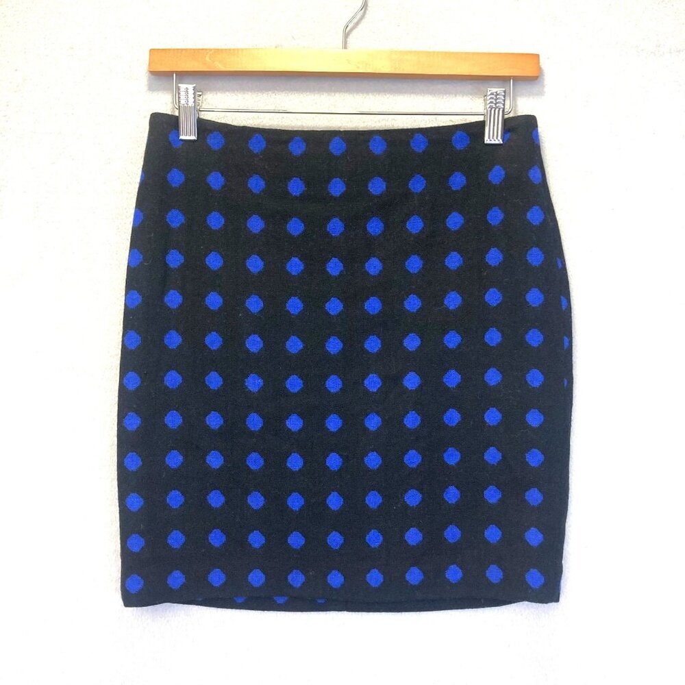 Talbots Wool Blend Mini Skirt Size 0P (0 Petite) Preppy Old Money Polka Dot Blue